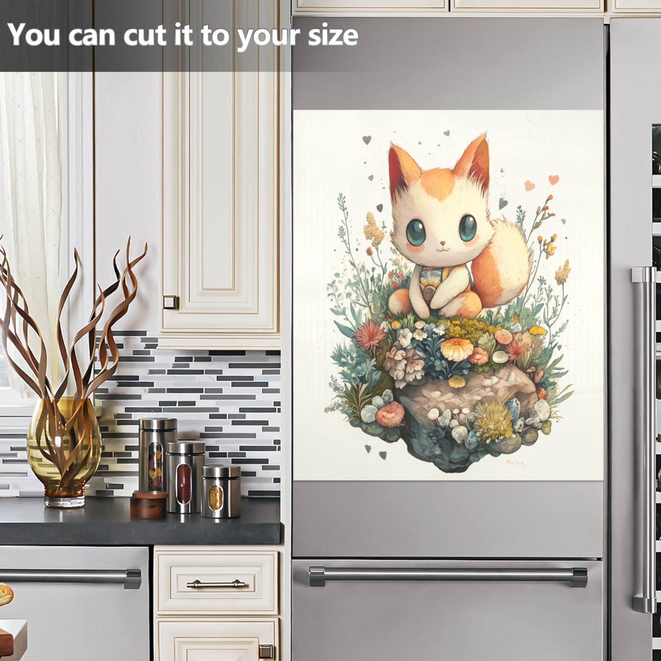 Dishwasher Magnetic Sticker 23x26 Inch Refrigerator Magnetic Sticker Washing Machine Magnetic Sticker Kitchen Panel Magnetic Sticker Home Decor Beautiful Little Orange Fox