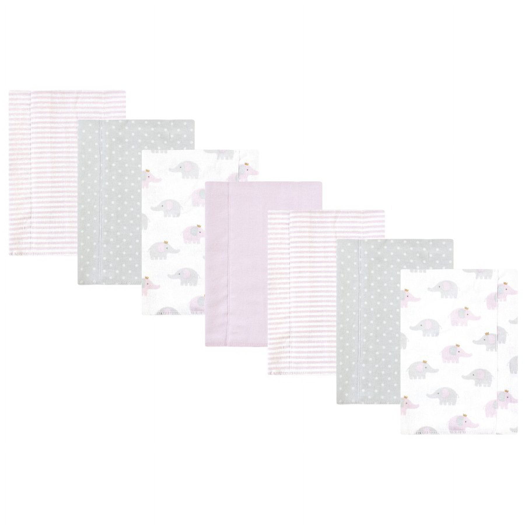 Hudson Baby Unisex Baby Cotton Poly Flannel Burp Cloths, Lilac Elephants 7 Pack, One Size