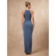 thumbnail image 2 of Dusty Blue Elegant Halter Neck Ruched Criss-Cross Bodycon Dress For Women Evening Party Glam, 2 of 8