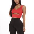 thumbnail image 4 of Top corto sin mangas estilo desgastado cuello en U Color puro ajustado transpirable entrenamiento Crop Top para fiesta de gimnasio en casa, 4 of 7