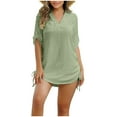 thumbnail image 2 of Xuyuer Women Swimsuit Coverup Short Sleeve Beach Cover Up Dress V Neck Bikini Beachwear, 2 of 9