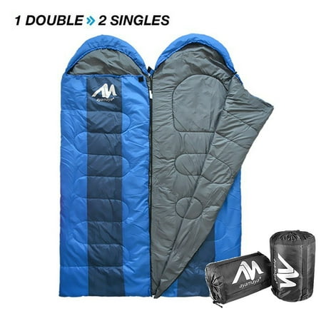 Double Mummy Adult Sleeping Bag – Envelope Lightweight Portable, Waterproof, Comfort Backpack Sleeping Bag With Compression Sack for Youth. Truck, Tent,& Outdoor