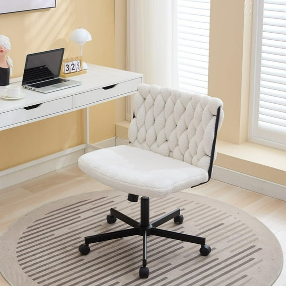 Luku Contemporary Criss Cross Office Chair on Wheels, Armless Wide Seat, 360° Swivel, Height Adjustable for Home Office, Study, and Vanity Use