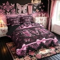 thumbnail image 2 of Meiyoeat Butterfly Wing Monogrammed M Full Size Bedding Sets for Women Girls, Princess Bowknot Full Size Bed in a Bag, Black Pink, Black Reversible, 7-Piece, 2 of 6