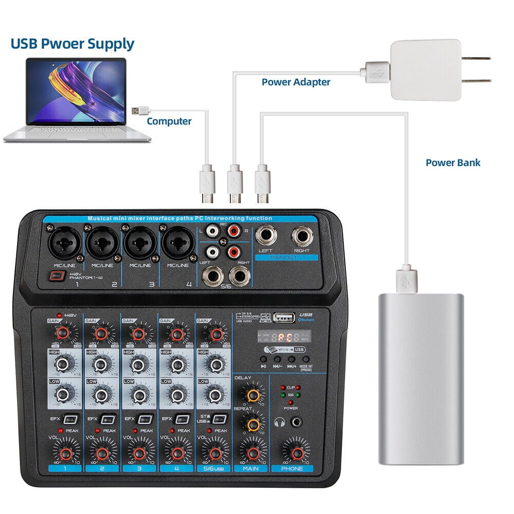 6 Channel Mixing Console Audio Mixer with Multifunctional MP3 HD LED Display Intelligent Control Bluetooth Play for Live Stream Broadcast Podcast