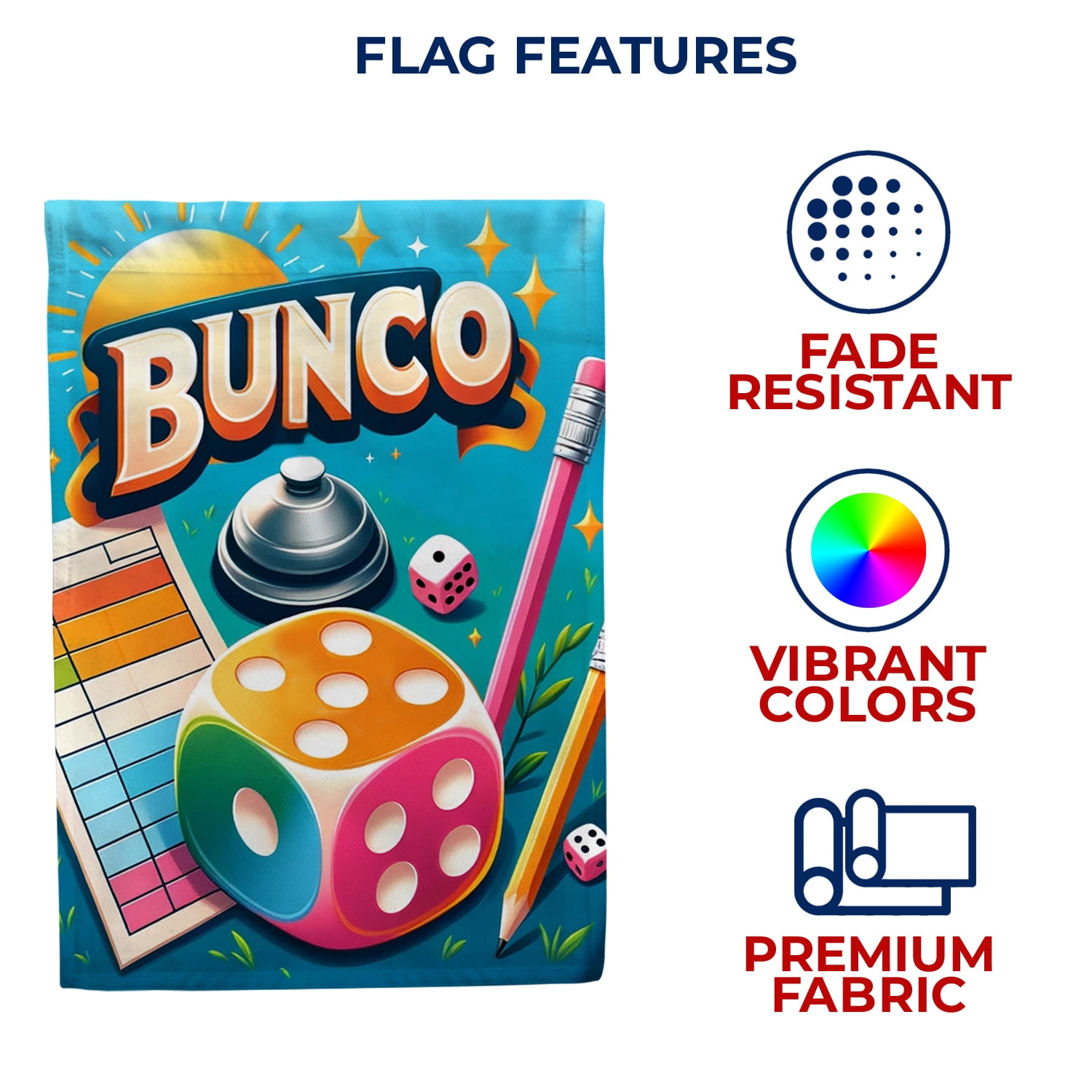America Forever Bunco Game Night House Flag, 28 x 40 inch Double Sided, Dice Party Banner, Social Game Decor, Outdoor Entertainment Flag