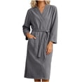 thumbnail image 4 of Bxsruta Womens Bathrobe Long Sleeve V Neck Bath Robe Belted Lounge Sleepwear, 4 of 7