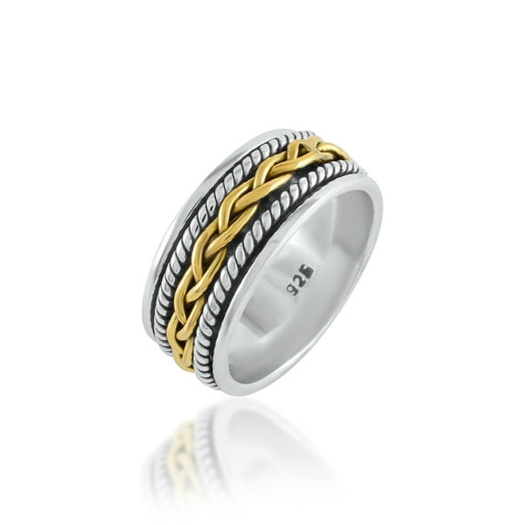 Meditation Spinning Ring Brass Braided Spinner Band in 925 Sterling Silver Jewelry for Women