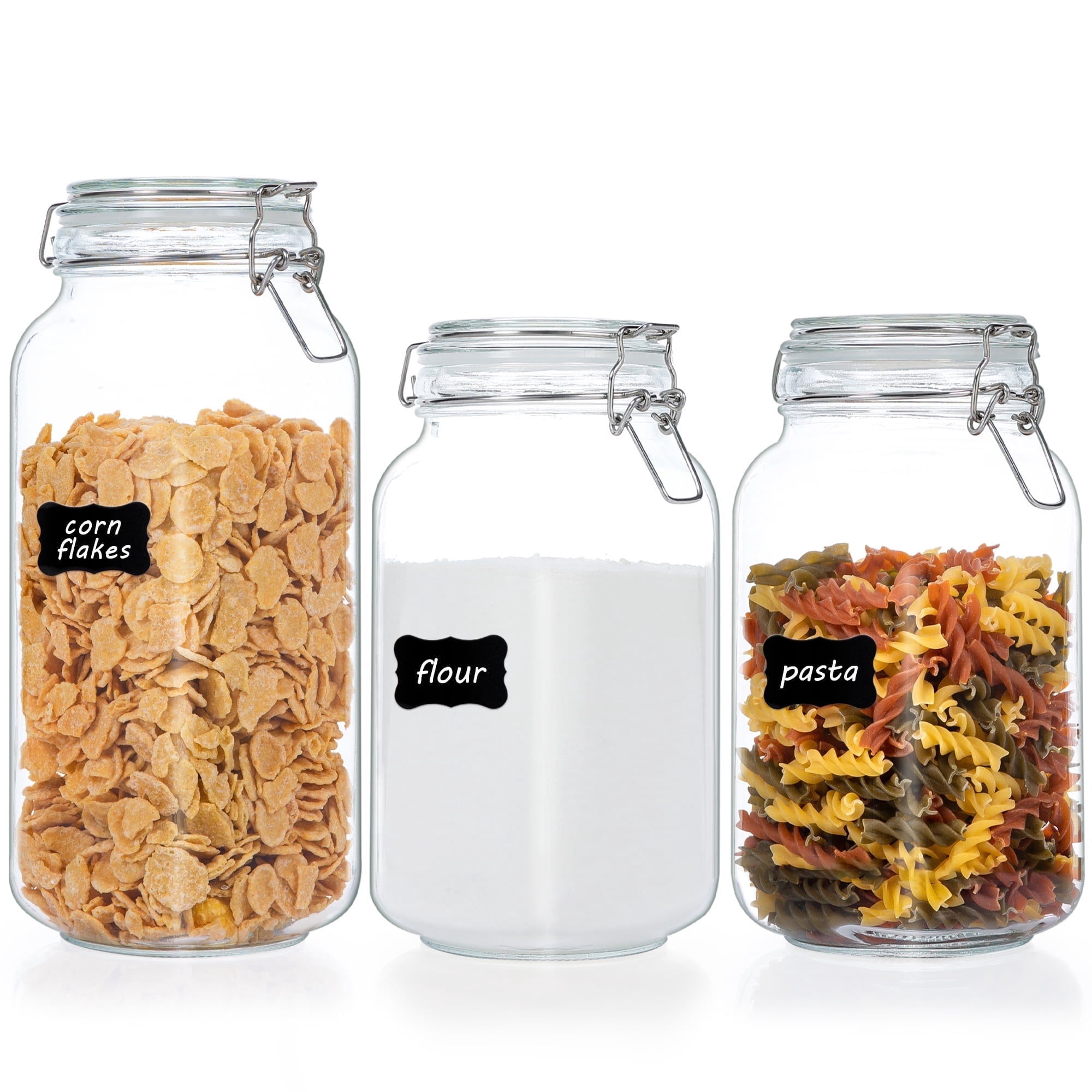 Sindcom 3 PCS Airtight Glass Jars with Lids, 3 PCS Food Storage Canister, Square Mason Jar Containers, 78oz*1+50oz*2
