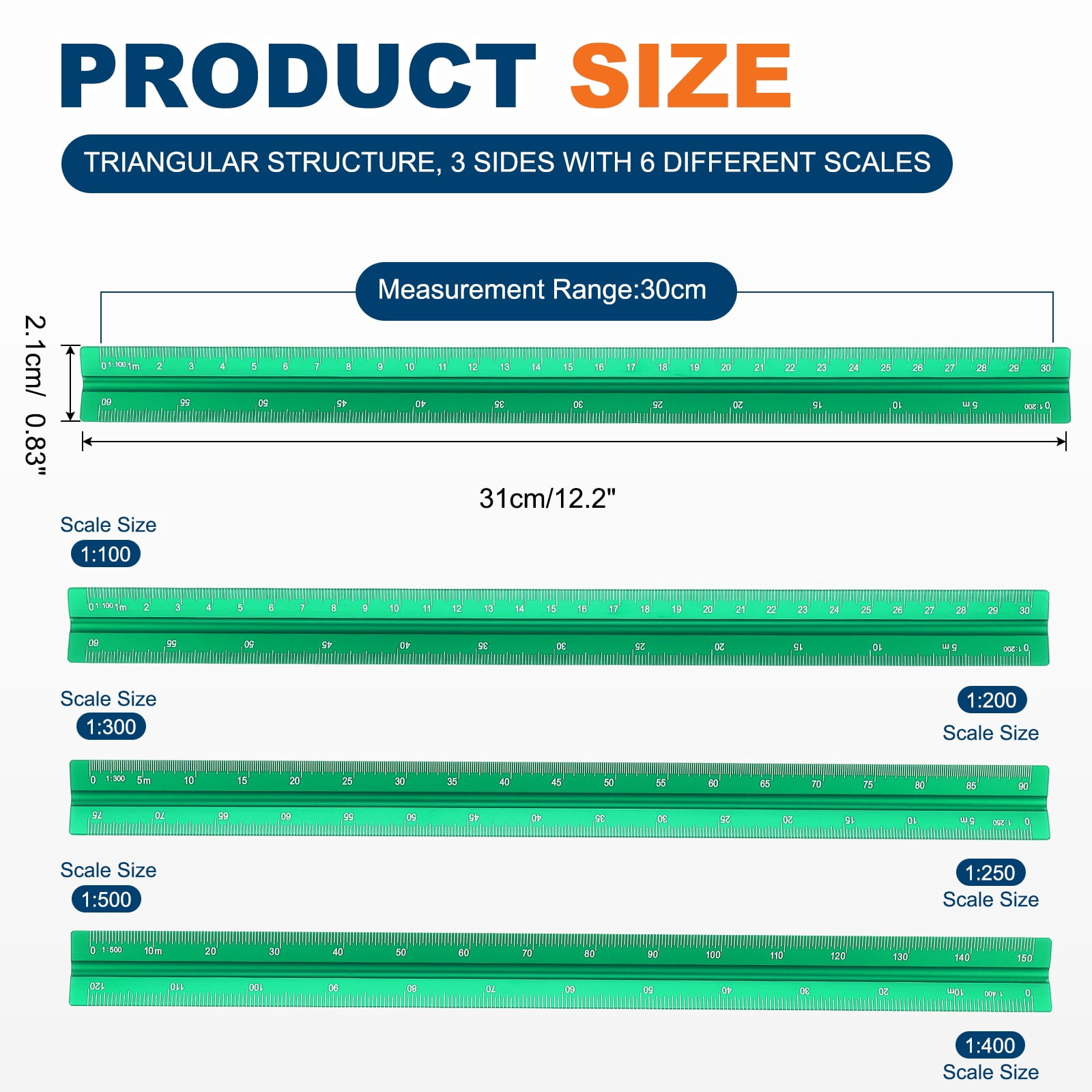 Uxcell Architectural Scale Ruler 7 Inch Metric Aluminum Alloy Triangular Drafting Ruler, Blue