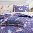 thumbnail image 4 of Btargot 5Pcs Floral Unicorn Bedding Set for Girls Purple Rainbow Flower Unicorn Comforter Set Full, 4 of 14
