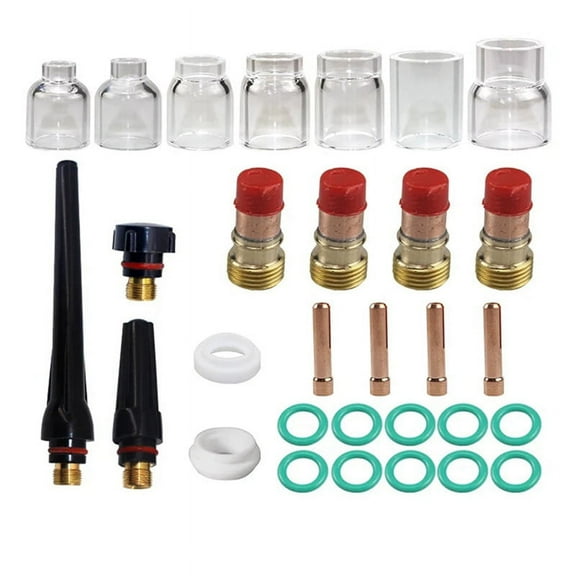 30Pcs TIG Welding Torch Accessories Stubby Gas Lens 4 -12 Glass Cup Kit for -17/18/26 Welding& Soldering