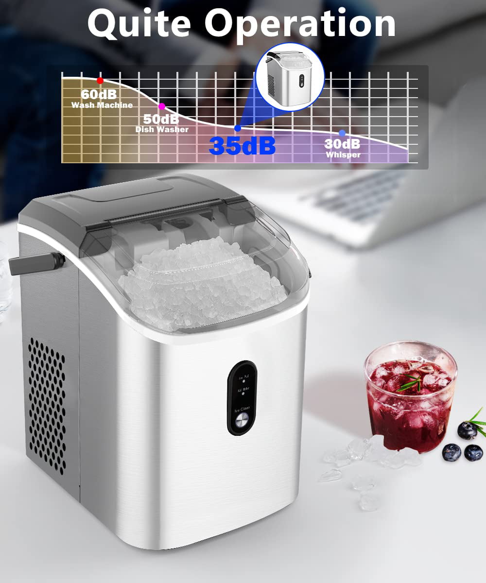 HUMHOLD Nugget Ice Maker Countertop, 33Lbs Chewable Pebble Ice Per Day,  Auto Self Cleaning, Crunchy Pellet Ice Cubes Maker Machine, Portable  Compact