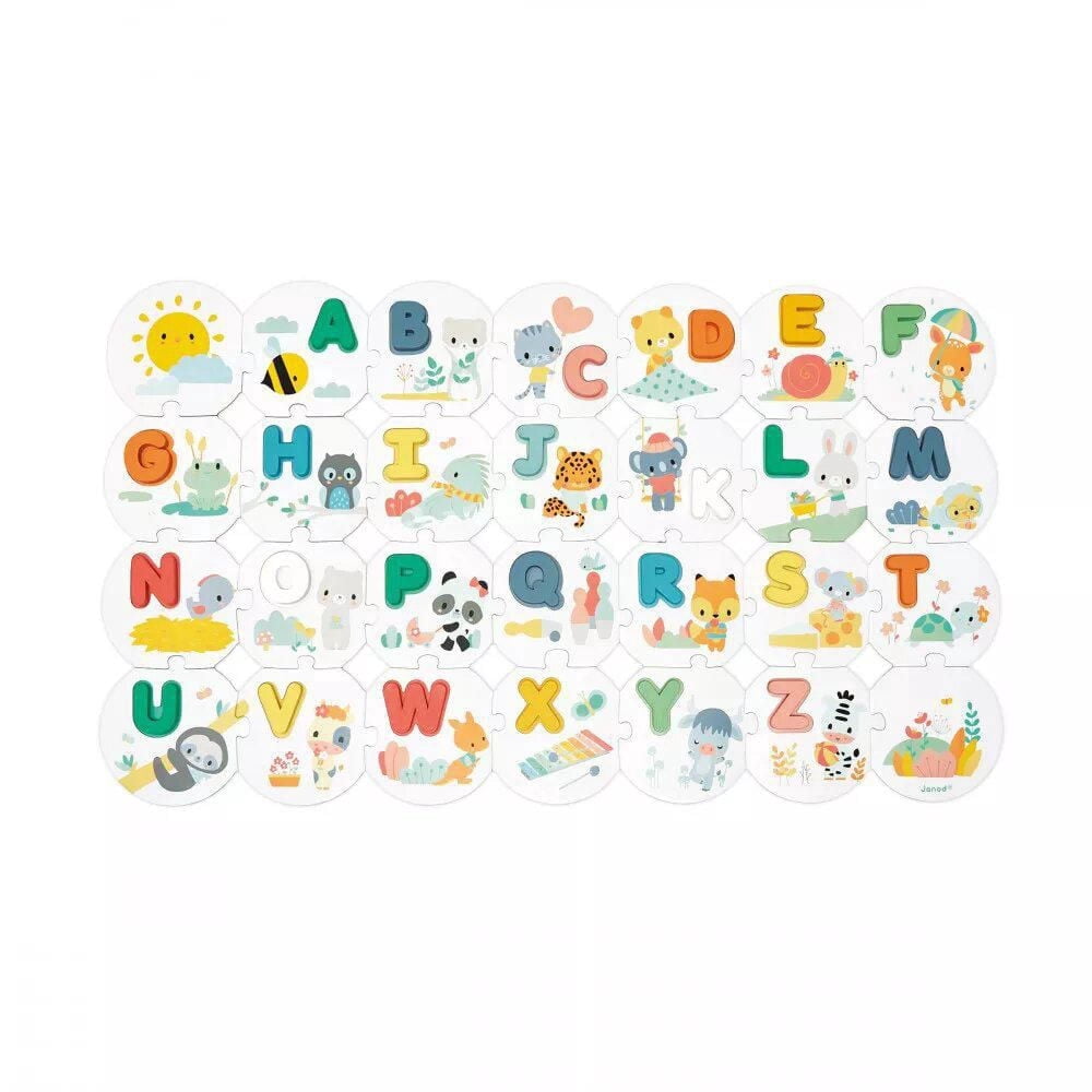 Janod - Pure - My First Alphabet Puzzle - 26 Pieces - Early-Learning Skill Game - Fine Motor Skills - For Toddlers - 2 Years + - Multilingual - J08045