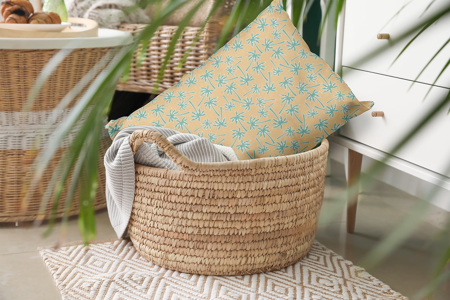 20" x 14" Simply Daisy Palm Tree Pattern Polyester Indoor/Outdoor Pillow, Corn Stalk Qty 1
