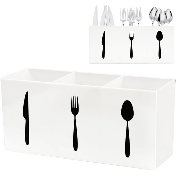 Willorana Small White Acrylic Silverware Caddy, Countertop Flatware Storage Organizer for Kitchen & Dining Room