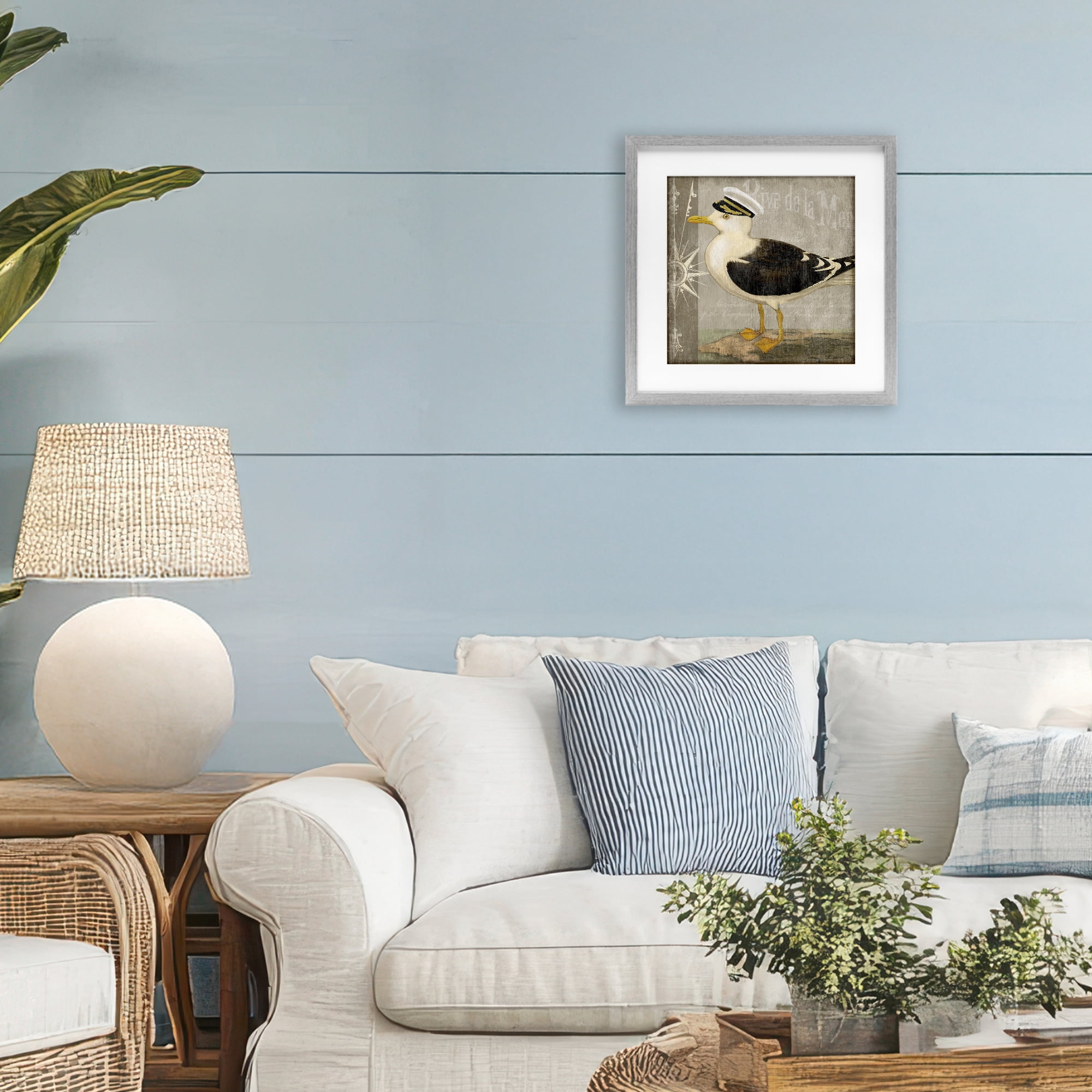 Stupell Industries Little Maritime Seagull Gray Framed Print Under Glass, design by Suzanne Nicoll