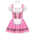 thumbnail image 5 of Vestido de cosplay de cerveza Oktoberfest bávara alemana para mujer, vestido de corte A con ribete de encaje de cuero sintético brillante y gargantilla elástica, vestido de mucama, 5 of 5