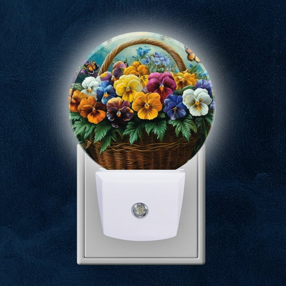 Night Light Plug into Wall,Dusk to Dawn Sensor Auto-On/Off for Bathroom, Hallway,Kids Room-Basket Full Of Vibrant Pansies And Other Flowers