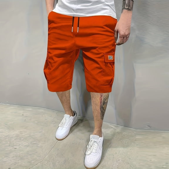 Resicozy Mens Casual Jogger Shorts Sweat Cargo Short Pants Drawstring Elastic Waist Athletic Workout Shorts with Pocket orange 2XL