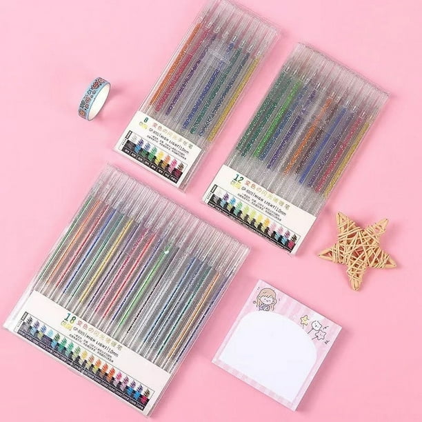 Fiudx Bolígrafo de Gel con Purpurina de Colores, Escritura Suave, Agarre Cómodo, Tinta Fluorescente Vibrante, Manualidades Creativas, Invitaciones para Fiestas, Juego de 8, 12 y 18 Piezas.
