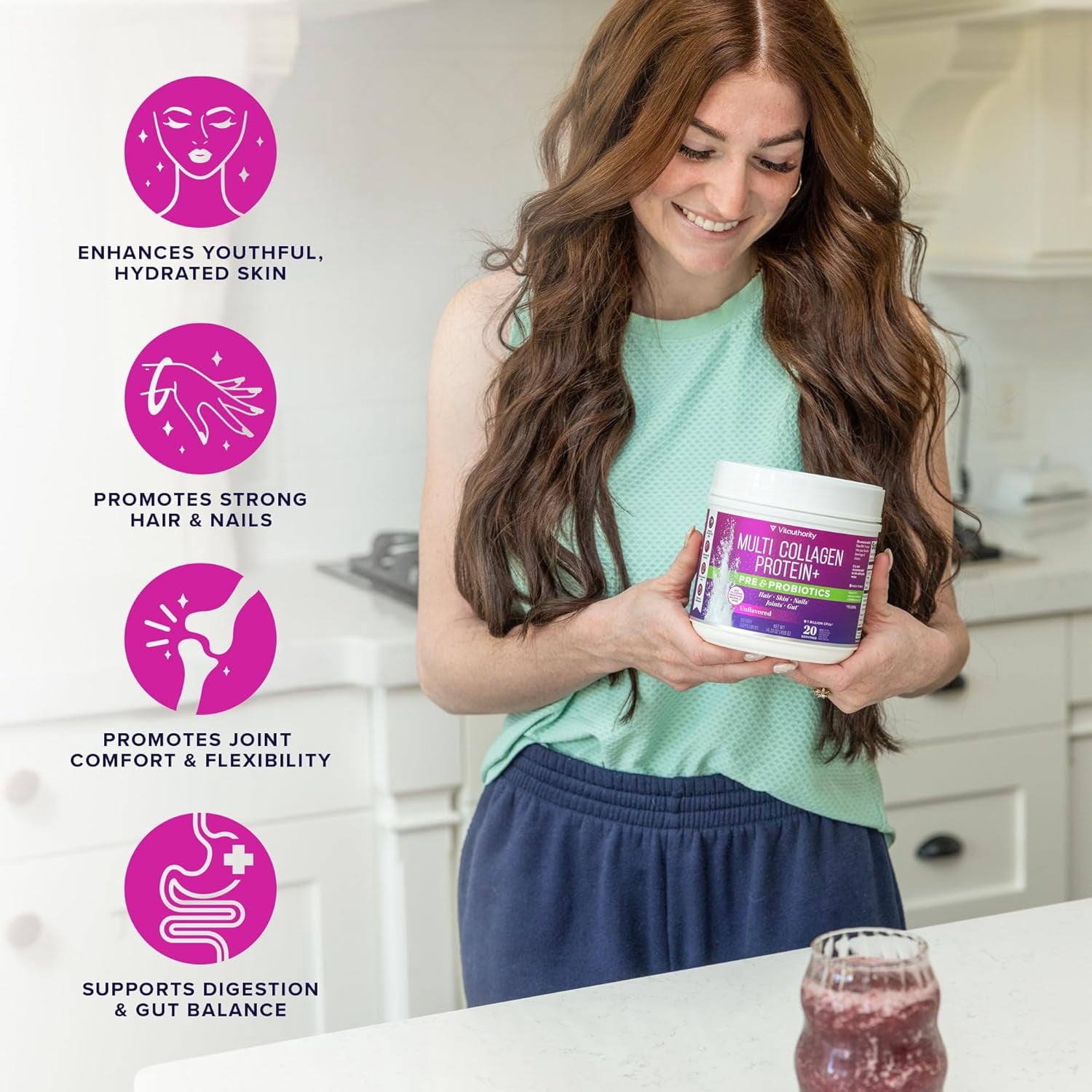 Multi Collagen Protein Powder with Probiotics & Prebiotics – 20 g Collagen Peptides, Hyaluronic Acid & Vitamin C | Supports Skin & Digestive Health | Unflavored | 20 Servings