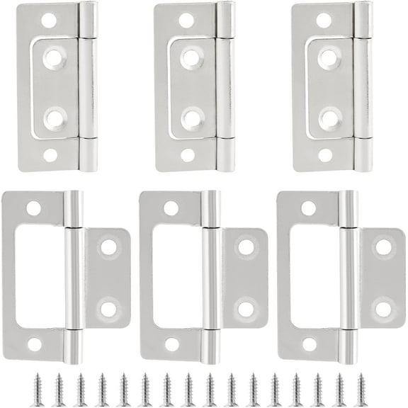 6 Pcs Non-Mortise Door Hinges, 2 inch x 1 inch Bifold Butt Cabinet Hinges Vintage Furniture Hardware Antique Door Hinge with Screws for Door, Windows, Cabinet, Cupboard(White Nickel)