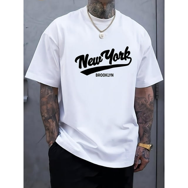 1 piece, 100% cotton T-shirt, NEW YORK printed top, high-quality breathable material, sweat absorption and skin friendly, everyday everything