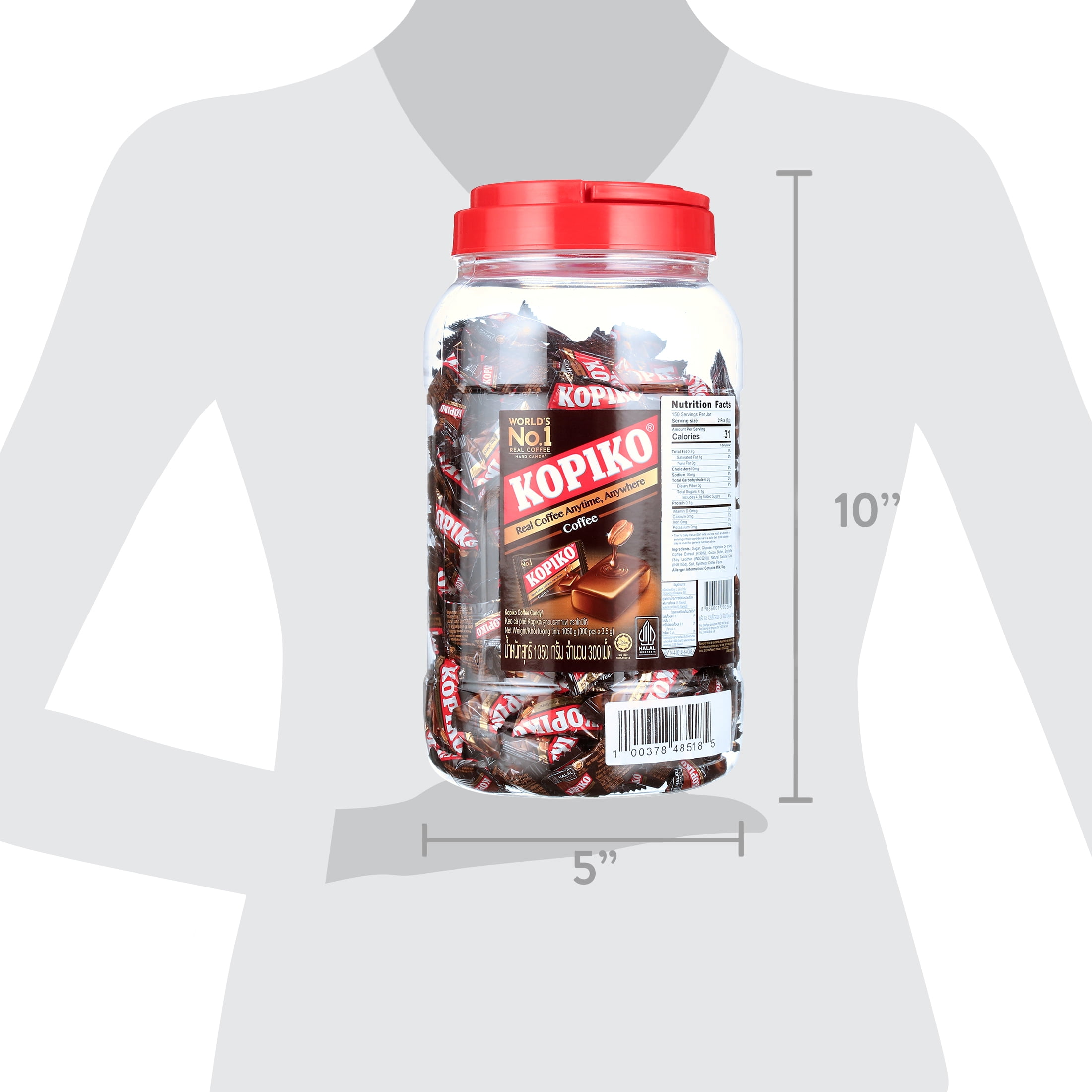 Kopiko Coffee Candy, Original Flavor, 800g 28.2oz Jar, Hard Candy