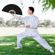 Large Folding Fans for Line Dancing, Clack Fans, Chinese Handheld Tai Ji Fan for Men and Women, Festival, Line Dance, Kungfu, Martial Art, Gift(Black,4 Packs)