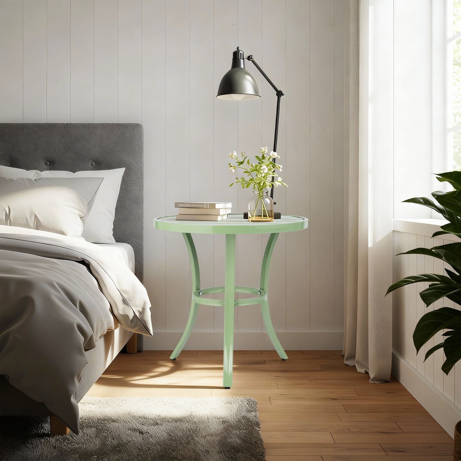 Ktaxon Round Patio Side Table 20 Inch, Metal Indoor Outdoor Coffee Table, Light Green