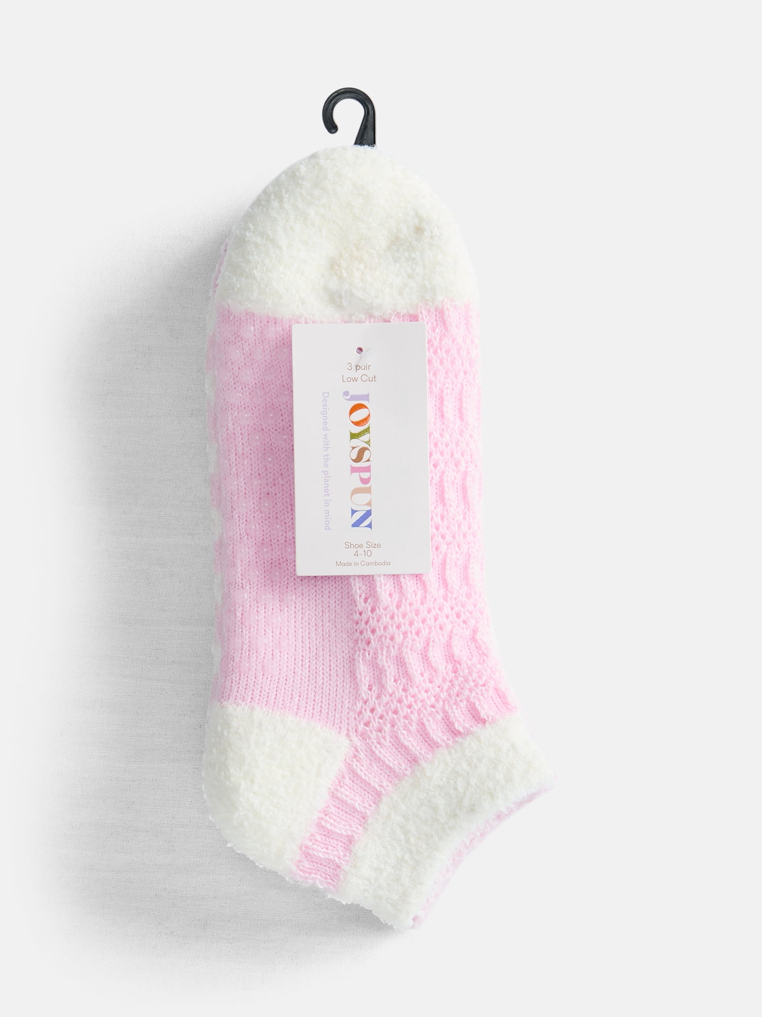 Joyspun Women's Double Layer Low Cut Lounge Socks, 3 Pack, Shoe Sizes 4-10