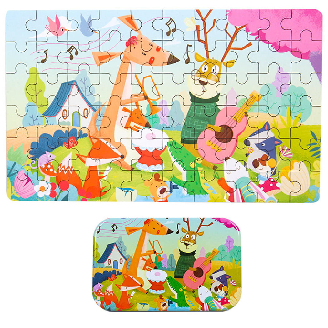 3Set Wooden Jigsaw Puzzles 60 Pieces with a Iron Box Best Gifts for Kids