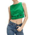 thumbnail image 1 of Blusa de Mujer Sin Mangas con Cuello Redondo, Dobladillo Ondulado con Colores Contrastantes y Bordado Verde M, 1 of 7
