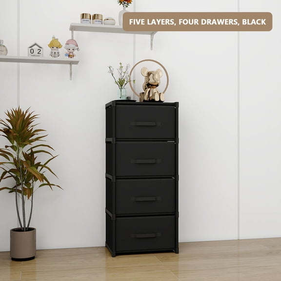 Arcticwind Dresser for Bedroom with 4 Storage Drawers,15.74 x 11.02 x 36.22 in,Storage Organizer with Fabric Bins,Clothes Organizer and Small Fabric Storage for Bedroom,Black