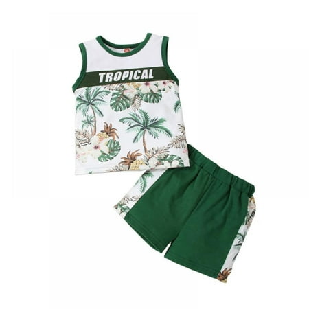 

Bullpiano Baby Boys Summer Clothing Sets Cute Sleeveless Tank Tops T-Shirt+Elastic Waistband Shorts Outfits 3-6 Months