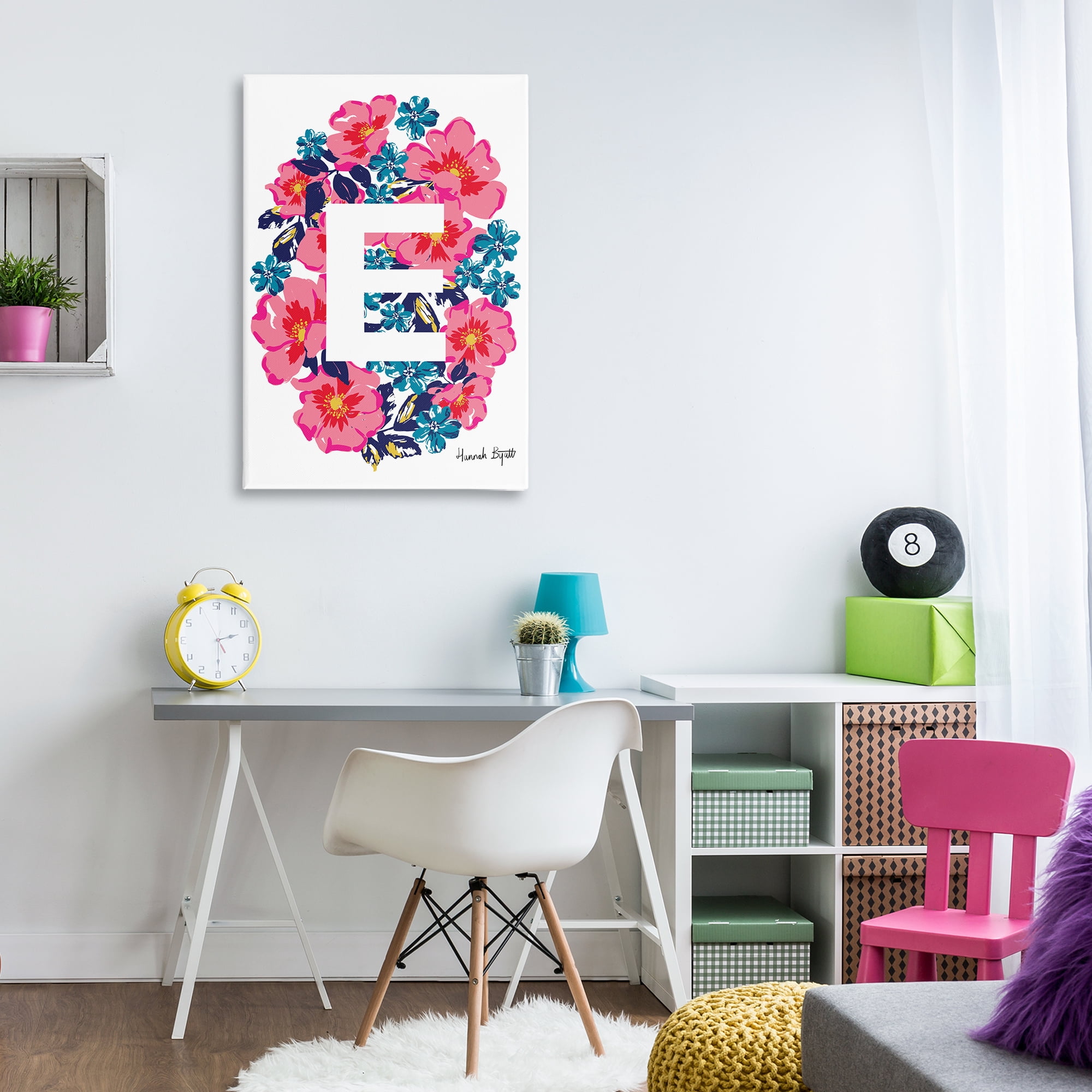 Stupell Industries Floral Bloom Letter E Botanical & Floral Painting Gallery Wrapped Canvas Art Print Wall Art, 24 x 36