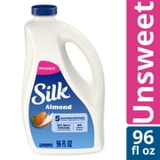 Silk Dairy Free, Gluten Free Unsweet Almond Milk, Plant Based Milk Bottle, 96 fl oz