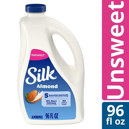 Silk Dairy Free, Gluten Free Unsweet Almond Milk, Plant Based Milk Bottle, 96 fl oz