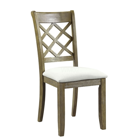 Beige and Oak Side Chair Set of 2, Upholstered Dining Chairs with Padded Seat and Rustic Finish