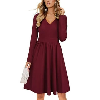 knee length dresses for ladies I.H.F Red Long Sleeves with Draped Waist Gown