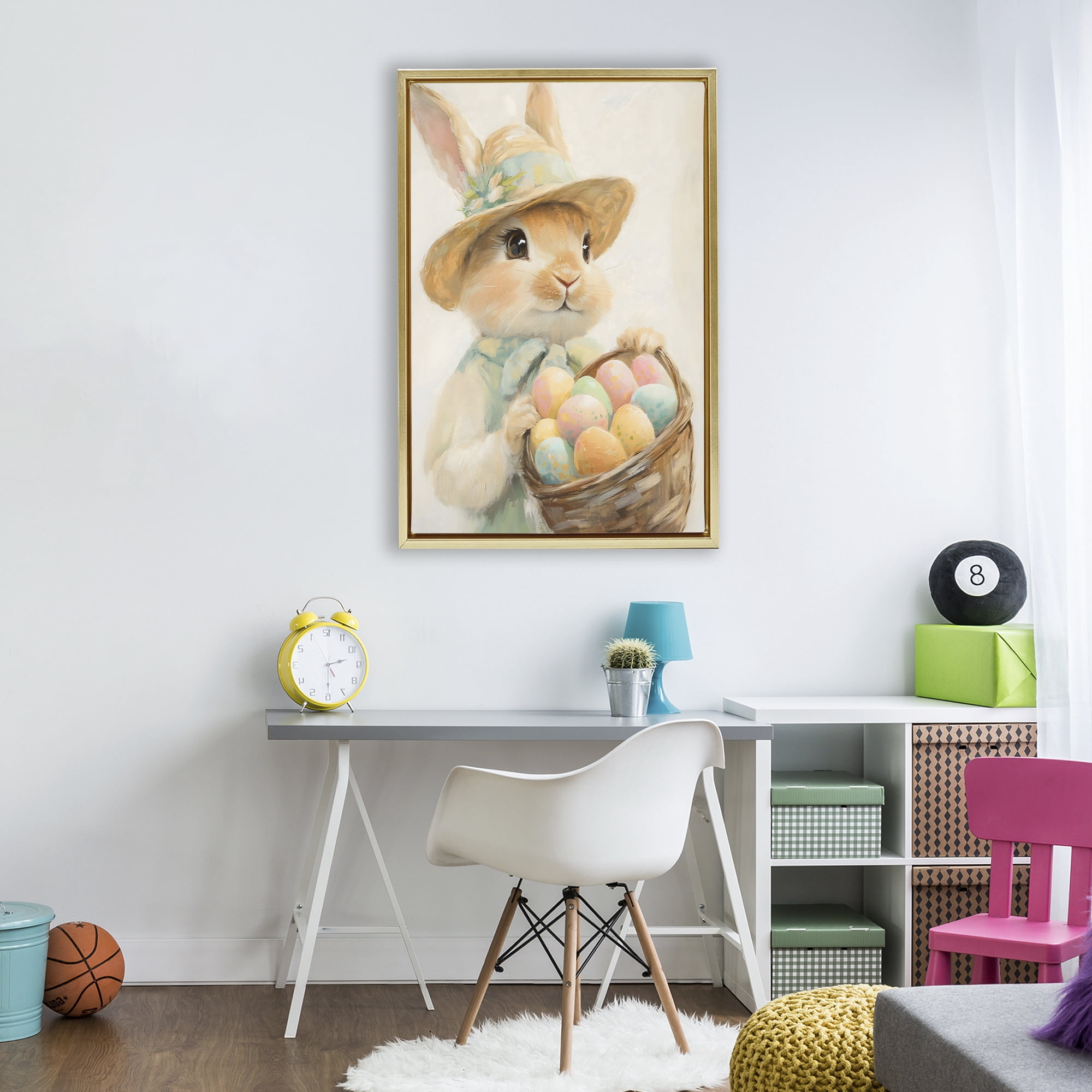 Stupell Industries Easter Egg Basket Rabbit Gold Framed Floater Canvas Wall Art, design by The Prints Vibe
