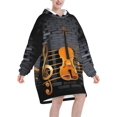thumbnail image 2 of Note Guitar Print Oversized Blanket Hoodie, Wearable Blanket Adult For Women Men And Teenager, Super Soft Warm Flannel Fluffy Hooded Blankets Sweatshirt With Big Pocket, 2 of 8