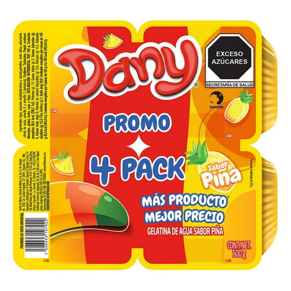 Gelatina de agua Dany sabor piña 4 pack 125 g c/u