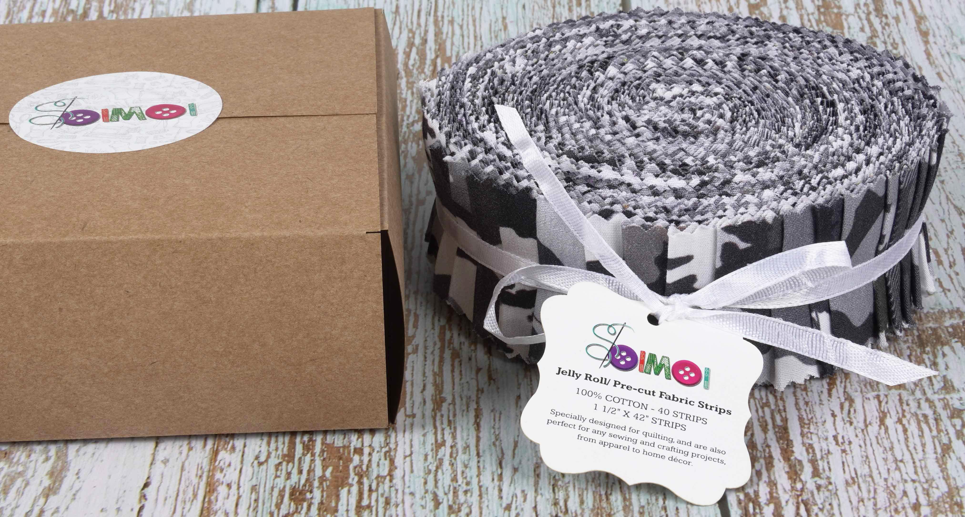Soimoi 40Pcs Tie Dye Print Precut Fabrics Strips Roll Up 1.5x42inches Cotton Jelly Rolls For Quilting - Black