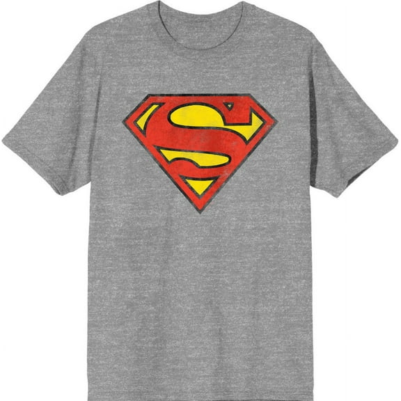 Bioworld Superman Logo Men's Heather Gray Tee - Classic DC Comic Graphic T-Shirt, Cotton-Medium