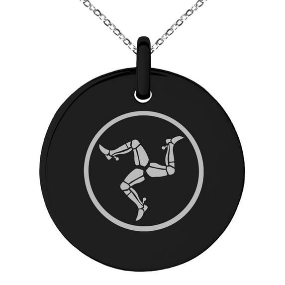 Stainless Steel Celtic Triskelion Three Legged Isle of Man Engraved Small Medallion Circle Charm Pendant Necklace