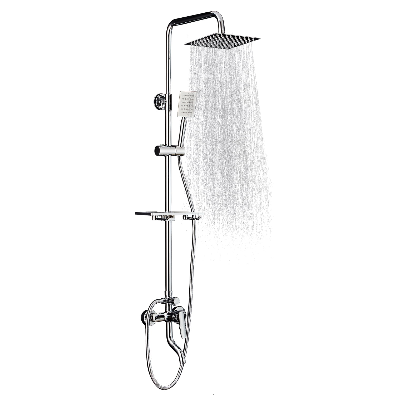 Wall Mounted Chrome Shower Faucet Set 3 Functions 8" Rainfall Shower Head Mixer 