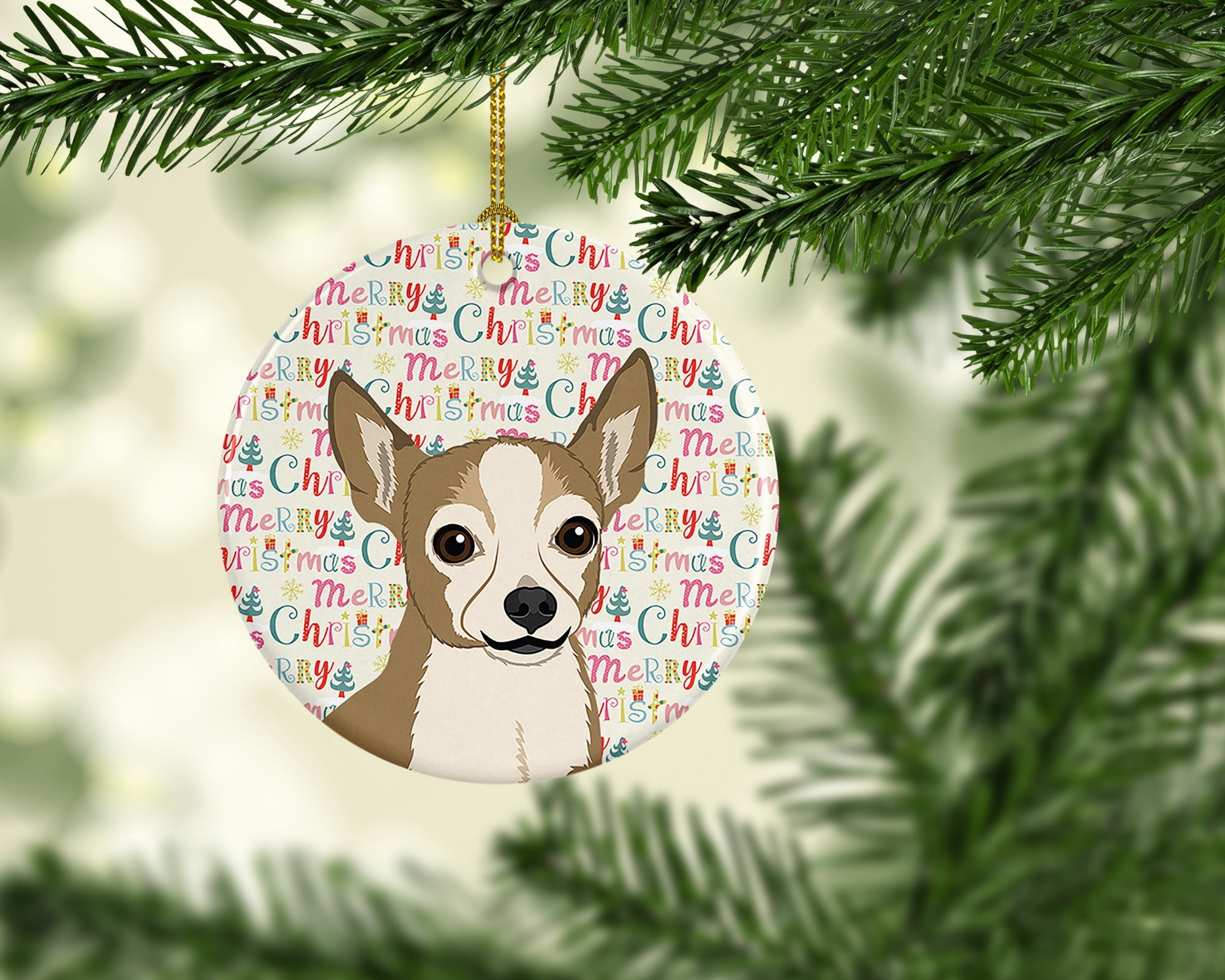 Chihuahua Silver and Tan Christmas Ceramic Ornament 2.8 in x 2.8 in