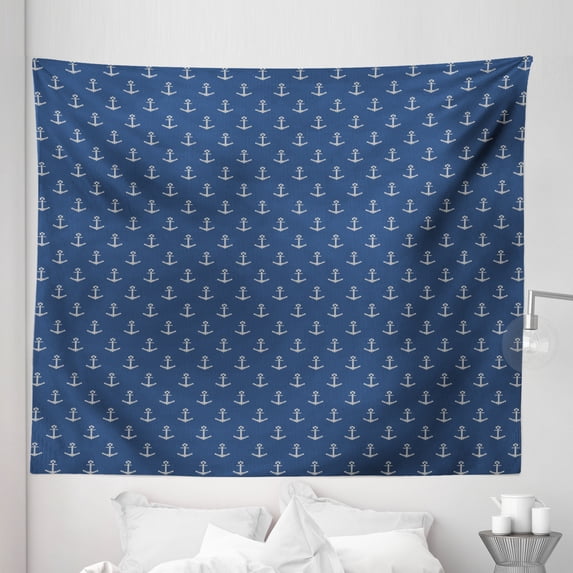 Anchor Tapestry, Nordic Knitwear Theme Retro Scandinavian Winter Fashion Pattern Hipster Oceanic, Fabric Wall Hanging Decor for Bedroom Living Room Dorm, 5 Sizes, Blue White, by Ambesonne
